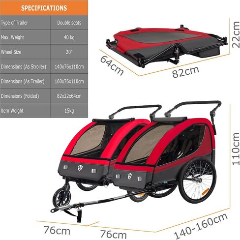 Tiggo vs Suspension Bike Trailer & Stroller 2 in 1 مقعد مزدوج للأطفال الصغار والأطفال و child Bicycle Carrier Gogger in Kuwait