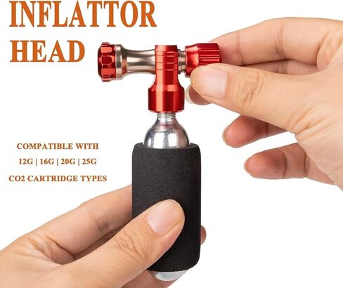 CO2 نفخ مع خراطيش 4 أو 6 × 16 جرام - مضخة الدراجة CO2 Presta & Schrader صمام التوافق - تضخيم إطارات الدراجات CO2 للدراجة الجبلية والطرق in Kuwait