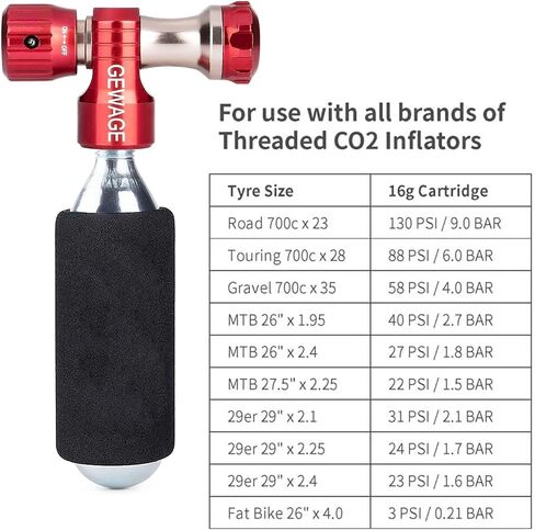 CO2 نفخ مع خراطيش 4 أو 6 × 16 جرام - مضخة الدراجة CO2 Presta & Schrader صمام التوافق - تضخيم إطارات الدراجات CO2 للدراجة الجبلية والطرق in Kuwait