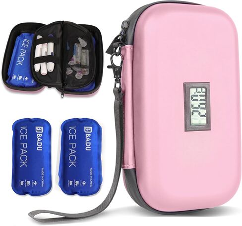 Insulin Cooler Travel Case TSA Approved Refrigerated Medicine Organizer Bag with Thermometer Temperature Display Keep Medicine Cool Include 2 Ice Packs for Diabetic in Saudi Arabia
