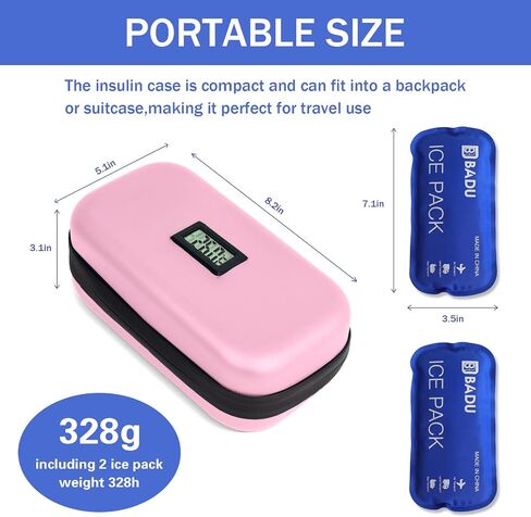 Insulin Cooler Travel Case TSA Approved Refrigerated Medicine Organizer Bag with Thermometer Temperature Display Keep Medicine Cool Include 2 Ice Packs for Diabetic in Saudi Arabia
