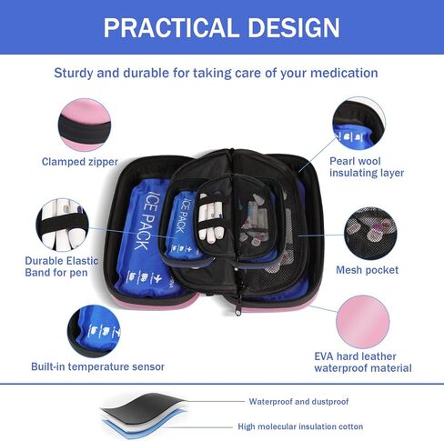 Insulin Cooler Travel Case TSA Approved Refrigerated Medicine Organizer Bag with Thermometer Temperature Display Keep Medicine Cool Include 2 Ice Packs for Diabetic in Saudi Arabia