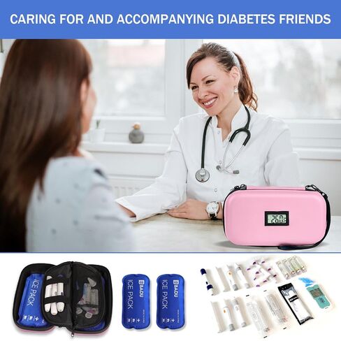 Insulin Cooler Travel Case TSA Approved Refrigerated Medicine Organizer Bag with Thermometer Temperature Display Keep Medicine Cool Include 2 Ice Packs for Diabetic in Saudi Arabia
