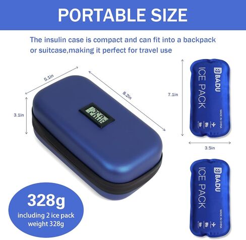 Insulin Cooler Travel Case TSA Approved Refrigerated Medicine Organizer Bag with Thermometer Temperature Display Keep Medicine Cool Include 2 Ice Packs for Diabetic in Saudi Arabia