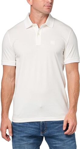 BOSS Square Patch Logo Slim Fit Cotton Polo Shirt, Mauve Pink, L in Saudi Arabia