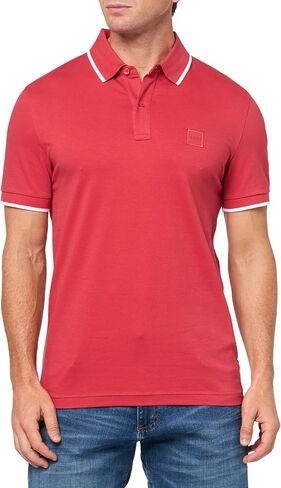 BOSS Square Patch Logo Slim Fit Cotton Polo Shirt, Mauve Pink, L in Saudi Arabia