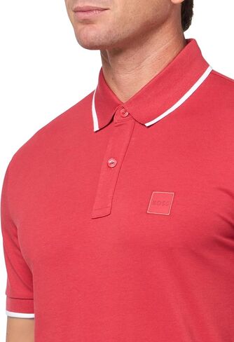 BOSS Square Patch Logo Slim Fit Cotton Polo Shirt, Mauve Pink, L in Saudi Arabia