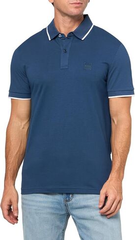BOSS Square Patch Logo Slim Fit Cotton Polo Shirt, Mauve Pink, L in Saudi Arabia