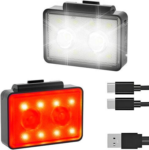 أضواء الدراجة لركوب الليل ، USB قابلة لإعادة الشحن ، الأمامية والخلف ، 3+4 أوضاع ، مصباح الأمامي ومجموعة المصابيح الخلفية ، IP44 مقاومة للماء ، الملحقات ، الليل ، (2 عبوة) in Kuwait