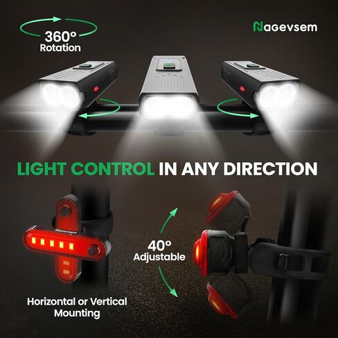 مجموعة أضواء الدراجة LED Super Bright Bright Resplable USB-C مصباح الأمامي الأمامي والخلفي مجموعة الضوء لركوب الليل في الجبل 6+4 أوضاع خفيفة هدية ماء للرجال النساء الأولاد الأطفال الأسود in Saudi Arabia