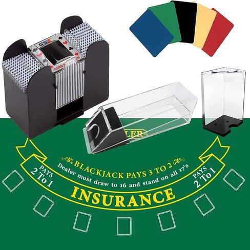 GSE Blackjack Game Combo Set with Blackjack Layout Felt, 6-Deck Automatic Card Shuffler, 6-Deck Dealer Shoe and Discard Holder Tray, 5 Cut Cards. - Great for Family, Casino Game Night in Saudi Arabia