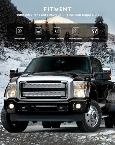 مرآة السحب المدفأة في OCPTY Power تتناسب مع Ford for Troube 2000-2005 for Ford for F-250 1999-2007 for Ford for F-350 1999-2007 Signal Signal Drived Black Black and Passenger Side in Kuwait