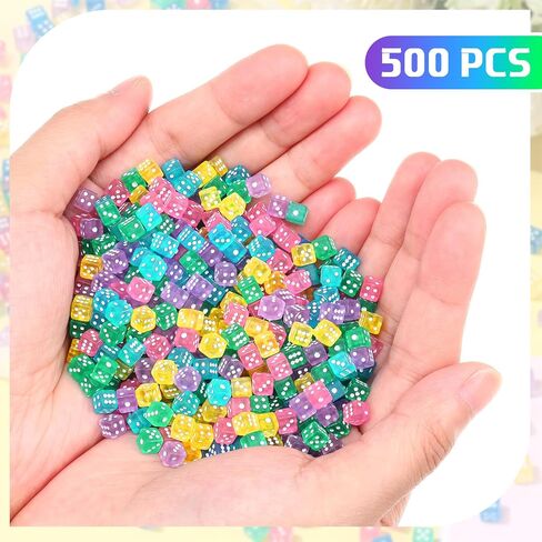 Poen 500 Pitch Mini Dice with Plantible Box Casino Game 6 Swide Small Dice ، 5mm Bulk Tiny Colored for Casino Night Posties Games Learning Elementary Math Learning (Multicolored) in Kuwait