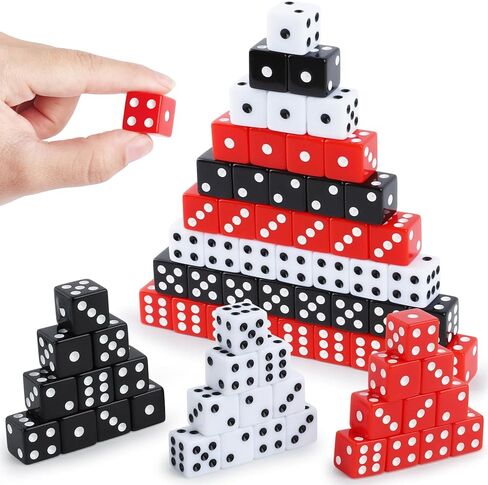 100Pcs Casino Dice Set 16mm Standard Game Dices Bulk Acrylic 6 Sided Dice Set with Red Black White for Board Activities Birthday Party Supply Vegas Theme Games (Square Corner) in Saudi Arabia