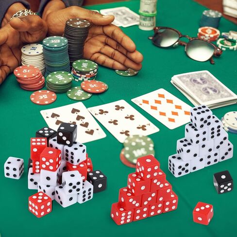 100Pcs Casino Dice Set 16mm Standard Game Dices Bulk Acrylic 6 Sided Dice Set with Red Black White for Board Activities Birthday Party Supply Vegas Theme Games (Square Corner) in Saudi Arabia
