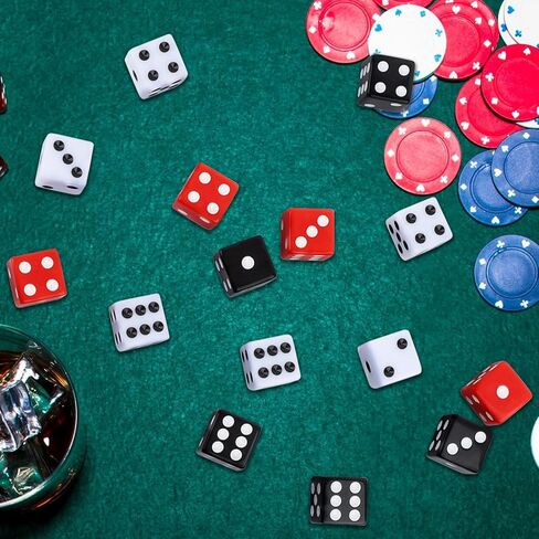 100Pcs Casino Dice Set 16mm Standard Game Dices Bulk Acrylic 6 Sided Dice Set with Red Black White for Board Activities Birthday Party Supply Vegas Theme Games (Square Corner) in Saudi Arabia