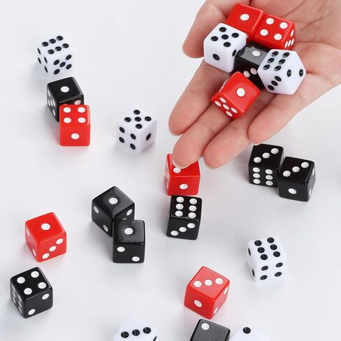 100Pcs Casino Dice Set 16mm Standard Game Dices Bulk Acrylic 6 Sided Dice Set with Red Black White for Board Activities Birthday Party Supply Vegas Theme Games (Square Corner) in Saudi Arabia