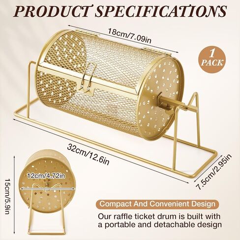7.09 "x 4.72" طبل يانصيب صغير ترقية التذاكر سبينر يحمل 600 تذكرة يرفع عجلة السحب مع قفص الطبل لأحداث الألعاب (الذهب) in Kuwait