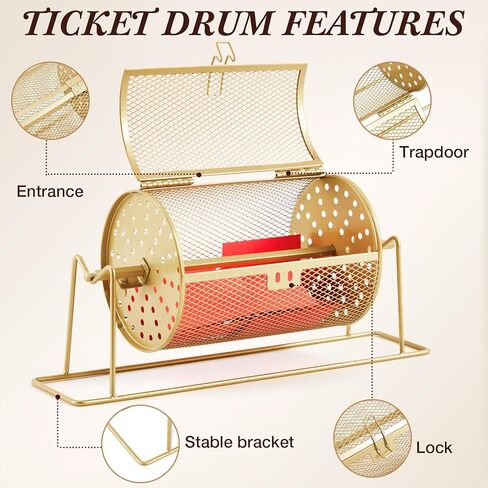 7.09 "x 4.72" طبل يانصيب صغير ترقية التذاكر سبينر يحمل 600 تذكرة يرفع عجلة السحب مع قفص الطبل لأحداث الألعاب (الذهب) in Kuwait
