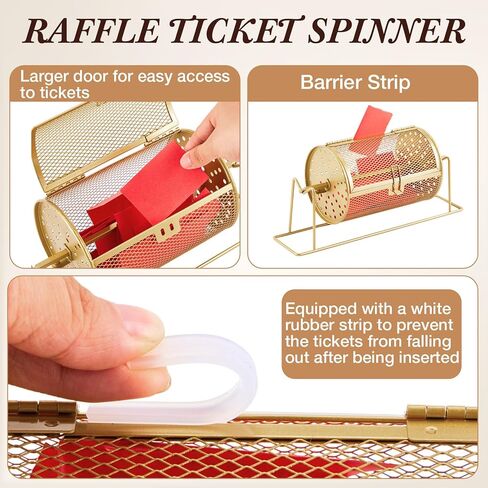 7.09 "x 4.72" طبل يانصيب صغير ترقية التذاكر سبينر يحمل 600 تذكرة يرفع عجلة السحب مع قفص الطبل لأحداث الألعاب (الذهب) in Kuwait