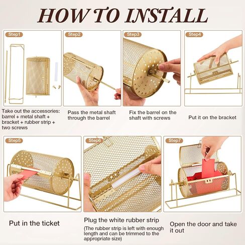 7.09 "x 4.72" طبل يانصيب صغير ترقية التذاكر سبينر يحمل 600 تذكرة يرفع عجلة السحب مع قفص الطبل لأحداث الألعاب (الذهب) in Kuwait