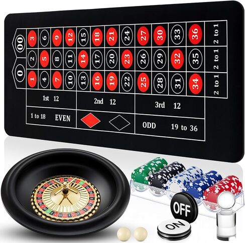 Roulette Wheel Game Set Include 16'' Black Roulette Wheel 35" x 16" Rubber Tabletop Layout Mat, 100 Chips Dealer Button Win Marker Casino Game Sets Gift Ideas(Green) in Kuwait