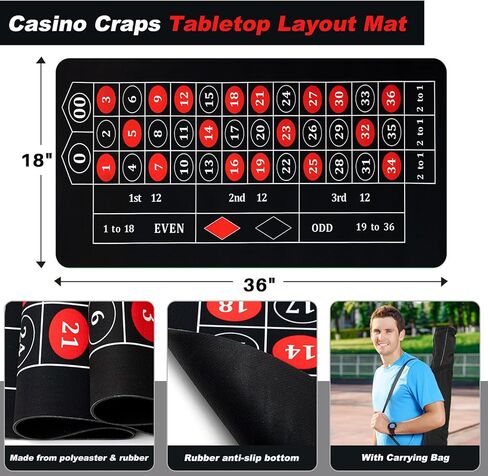 Roulette Wheel Game Set Include 16'' Black Roulette Wheel 35" x 16" Rubber Tabletop Layout Mat, 100 Chips Dealer Button Win Marker Casino Game Sets Gift Ideas(Green) in Kuwait