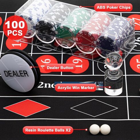 Roulette Wheel Game Set Include 16'' Black Roulette Wheel 35" x 16" Rubber Tabletop Layout Mat, 100 Chips Dealer Button Win Marker Casino Game Sets Gift Ideas(Green) in Kuwait