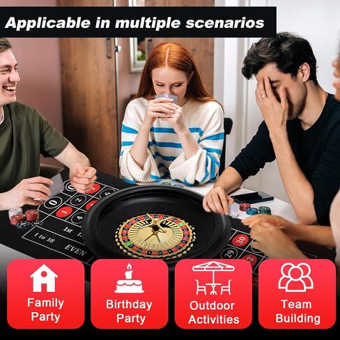 Roulette Wheel Game Set Include 16'' Black Roulette Wheel 35" x 16" Rubber Tabletop Layout Mat, 100 Chips Dealer Button Win Marker Casino Game Sets Gift Ideas(Green) in Kuwait