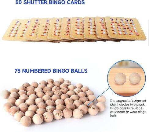 GSE Games & Sports Expert Deluxe Bingo Game Set with Large Brass Cage, 10 Shutter Slide Bingo Cards, Wood Master Board & 7/8" Calling Balls for Large Groups, Parties, Game Night in Kuwait