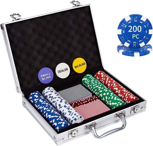 LOCKYOUNG Poker Chips Set, 200PCS/300PCS Poker Chips Set Texas Holdem Blackjack Gambling Chips Aluminum Case in Kuwait