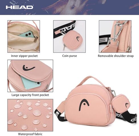 HEAD Waterproof Small Crossbody Bag for Women, Removable Wide Strap Black Shoulder Handbags Purse with Mini Coins Bag in Saudi Arabia