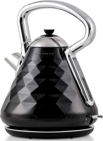 OVENTE Electric Kettle Hot Water Boiler Stainless Steel 1.7 L Automatic Shut-Off 1500W Cleo Collection Cool Touch Handle Portable Brew Coffee Maker Tea Heater w/ Boil Dry Protection, Black KS755B in Kuwait