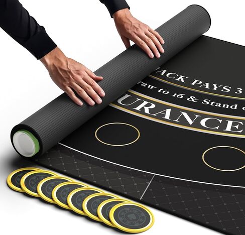 NewVerest Blackjack Mat 70 "× 30" - Topper Poker المثالي لجداول قابلة للطي 6 أقدام و 8 أقدام (30 "عرض) ، أعلى طاولة كازينو Black Jack لليالي المباراة المنزلية ، محمولة مع حقيبة تخزين سحاب في هدية جاهزة in Kuwait