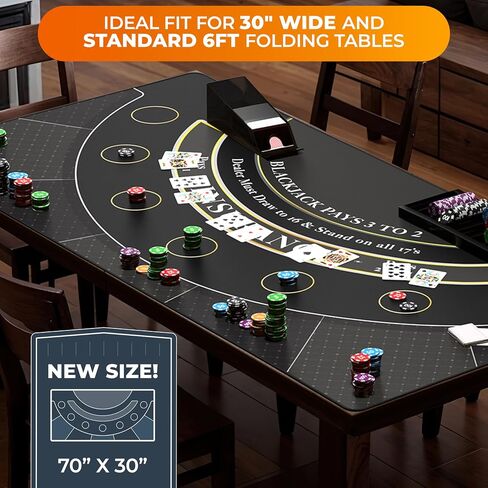 NewVerest Blackjack Mat 70 "× 30" - Topper Poker المثالي لجداول قابلة للطي 6 أقدام و 8 أقدام (30 "عرض) ، أعلى طاولة كازينو Black Jack لليالي المباراة المنزلية ، محمولة مع حقيبة تخزين سحاب في هدية جاهزة in Kuwait