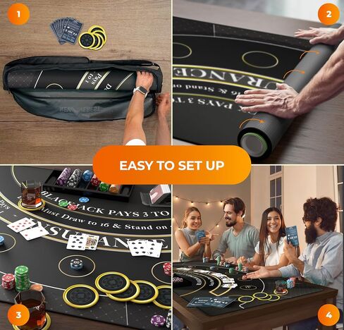 NewVerest Blackjack Mat 70 "× 30" - Topper Poker المثالي لجداول قابلة للطي 6 أقدام و 8 أقدام (30 "عرض) ، أعلى طاولة كازينو Black Jack لليالي المباراة المنزلية ، محمولة مع حقيبة تخزين سحاب في هدية جاهزة in Kuwait