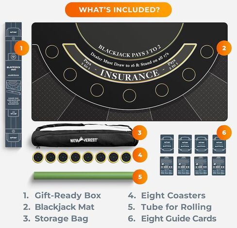NewVerest Blackjack Mat 70 "× 30" - Topper Poker المثالي لجداول قابلة للطي 6 أقدام و 8 أقدام (30 "عرض) ، أعلى طاولة كازينو Black Jack لليالي المباراة المنزلية ، محمولة مع حقيبة تخزين سحاب في هدية جاهزة in Kuwait