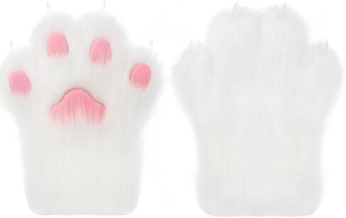 JAYIKA Faux Fur Cat Paw Gloves Plush Furry Cat Claw Gloves White Blue for Halloween Cosplay Costume Party in Saudi Arabia