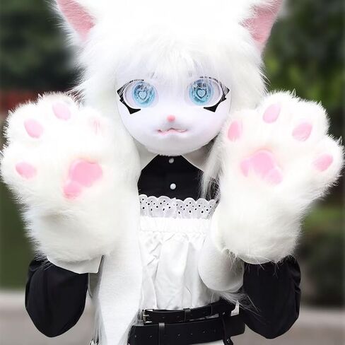 JAYIKA Faux Fur Cat Paw Gloves Plush Furry Cat Claw Gloves White Blue for Halloween Cosplay Costume Party in Saudi Arabia