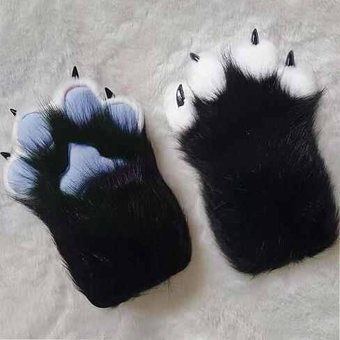 JAYIKA Faux Fur Cat Paw Gloves Plush Furry Cat Claw Gloves White Blue for Halloween Cosplay Costume Party in Saudi Arabia