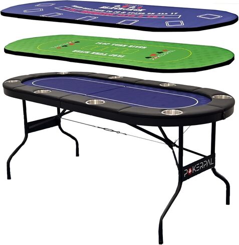 8 Player Poker Table with 2 Interchangeable Game mats, Texas Holdem Poker and Blackjack, Collapsible Casino Table with Padded Rails and XXL Cup Holders for Wine and Whiskey Glasses, (71 in) in Saudi Arabia