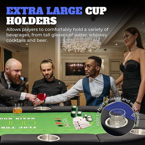 8 Player Poker Table with 2 Interchangeable Game mats, Texas Holdem Poker and Blackjack, Collapsible Casino Table with Padded Rails and XXL Cup Holders for Wine and Whiskey Glasses, (71 in) in Saudi Arabia