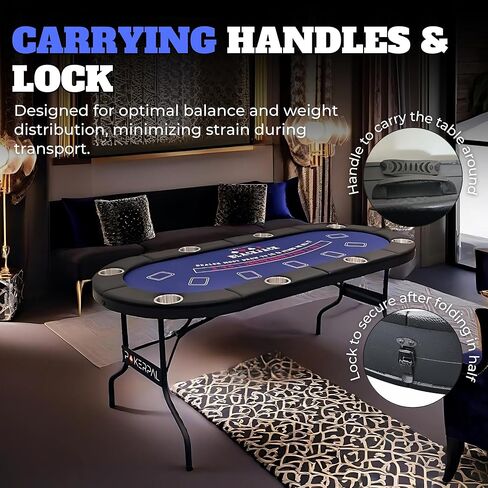 8 Player Poker Table with 2 Interchangeable Game mats, Texas Holdem Poker and Blackjack, Collapsible Casino Table with Padded Rails and XXL Cup Holders for Wine and Whiskey Glasses, (71 in) in Saudi Arabia