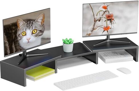 حامل مراقب مزدوج للمكتب ، ومساعد مراقب خشبي ، ورفع مكتب لأعلى مكتب ، وقف كمبيوتر للاستخدام المنزلي والمكتب (الخشب) in Kuwait