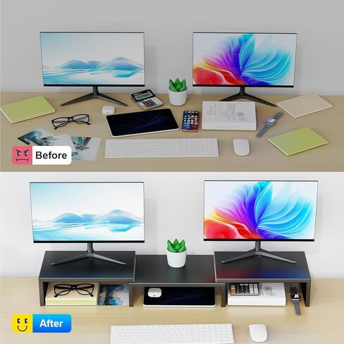 حامل مراقب مزدوج للمكتب ، ومساعد مراقب خشبي ، ورفع مكتب لأعلى مكتب ، وقف كمبيوتر للاستخدام المنزلي والمكتب (الخشب) in Kuwait