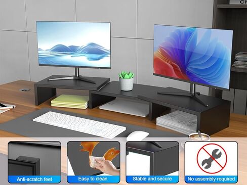 حامل مراقب مزدوج للمكتب ، ومساعد مراقب خشبي ، ورفع مكتب لأعلى مكتب ، وقف كمبيوتر للاستخدام المنزلي والمكتب (الخشب) in Kuwait