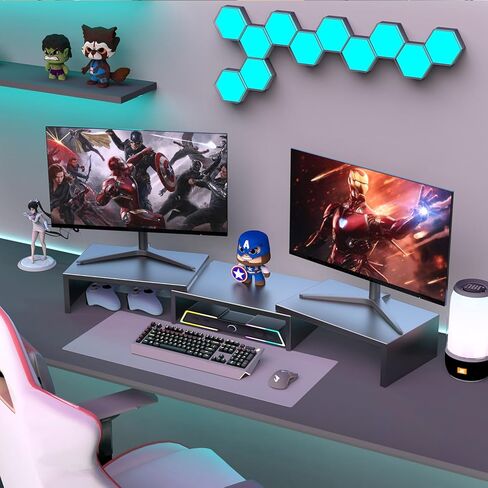 حامل مراقب مزدوج للمكتب ، ومساعد مراقب خشبي ، ورفع مكتب لأعلى مكتب ، وقف كمبيوتر للاستخدام المنزلي والمكتب (الخشب) in Kuwait