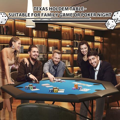 Octagon Poker Table with Collapsible Legs, Casino Leisure Gamimg Table for 8 Players, Texas Holdem Blackjack Poker Table with Cup Holders in Kuwait
