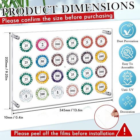 Casino Chip Holder 13. 6 x 9. 3'' Wall Mounted Display Case for 24 Poker Chips Acrylic Poker Chip Trays, Acrylic Display Frame for Coin Collectors and Supplies in Kuwait