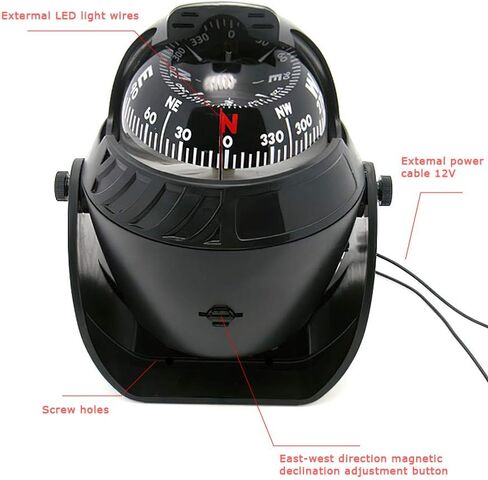 Boat Car Caravan Truck Compass Sea Marine Electronic Navigation Bracket Mount Backlight Compass,Dashboard Compass Night Visible with Light,Fits for Car,Watercraft,Boat,Caravan in Saudi Arabia